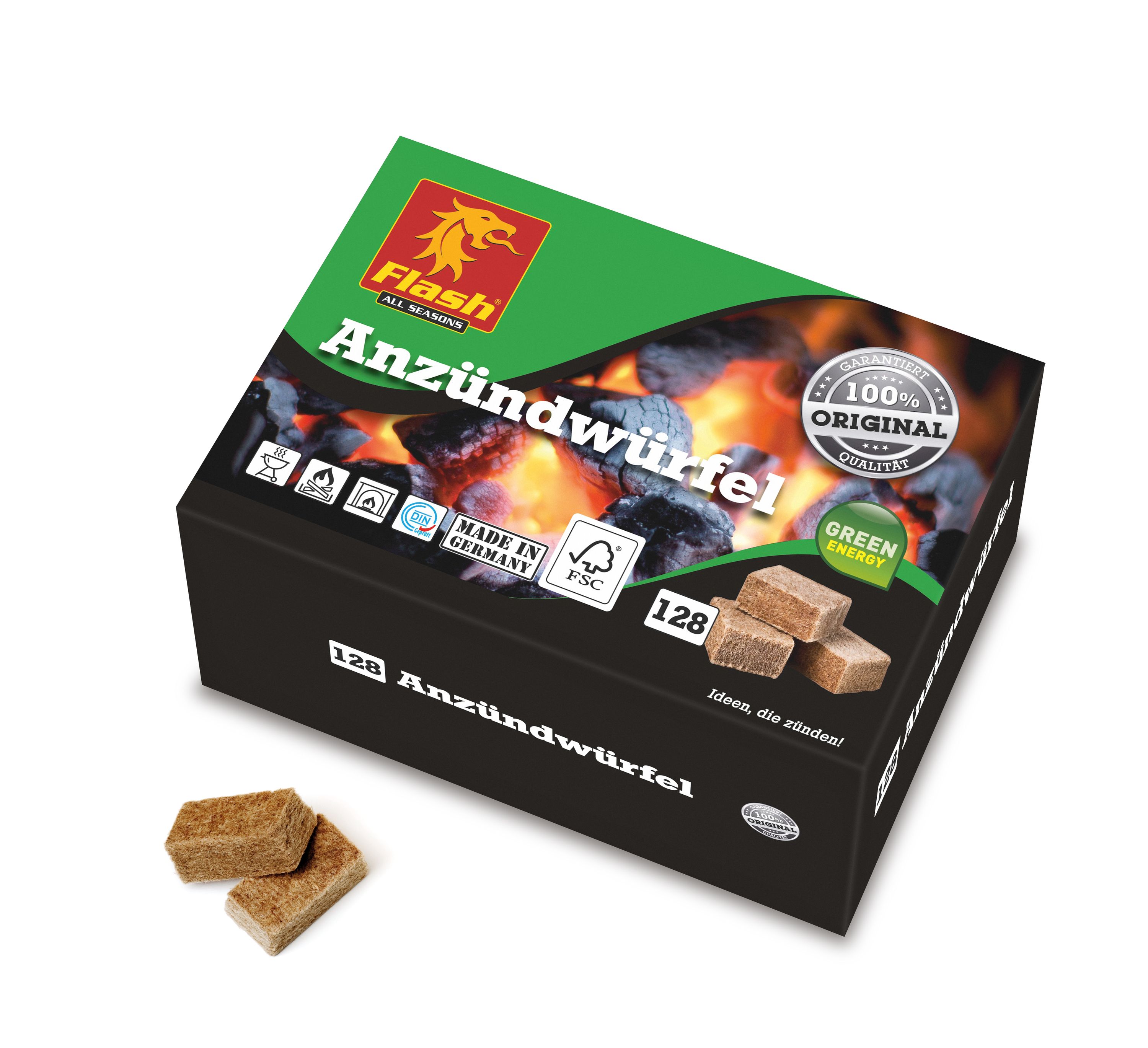 Flash Kaminanzünder Holz Wachs, 128 Würfel