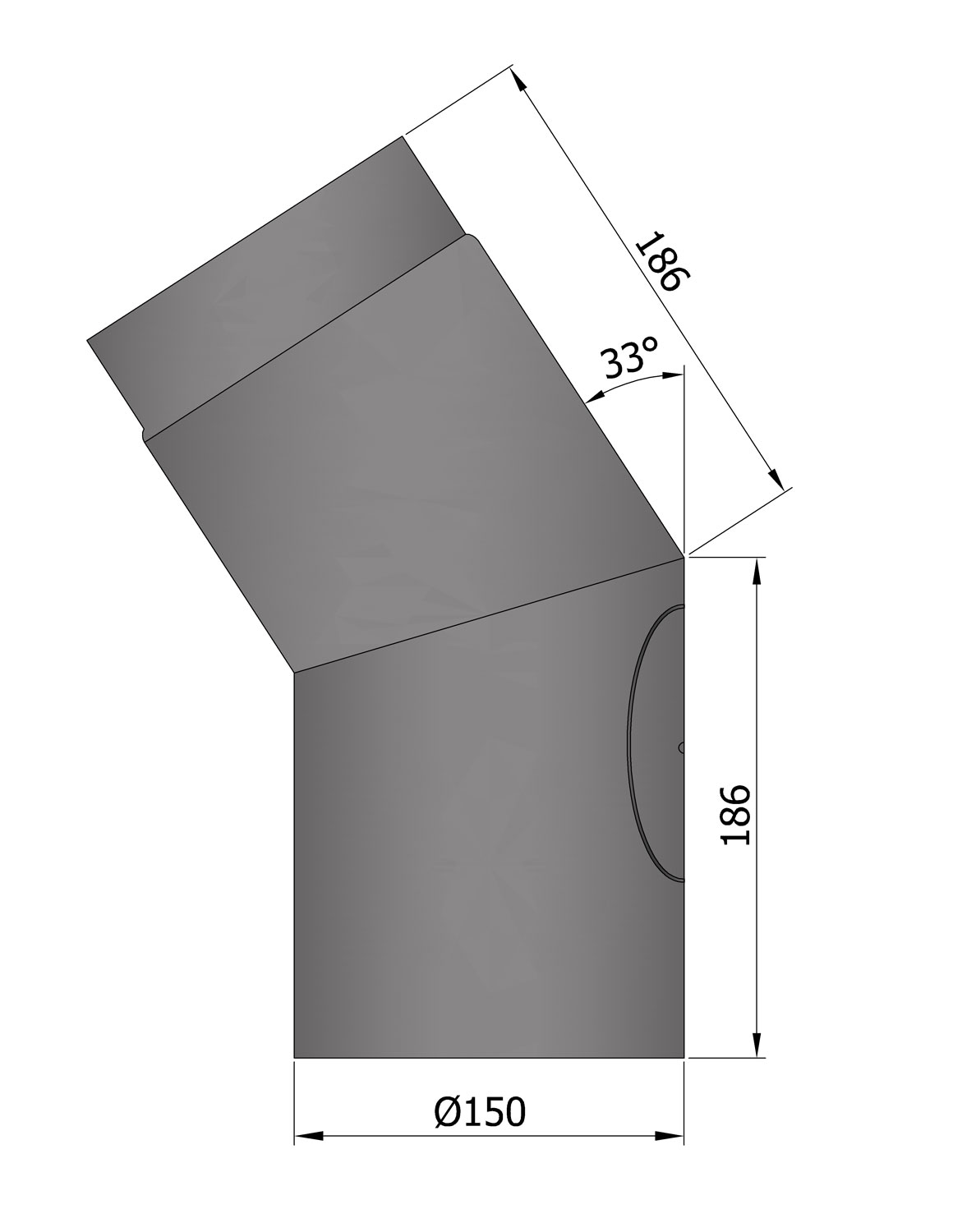 Rauchrohrbogen Stahl 33° Ø 150 mm mit Tür hellgrau Putztür