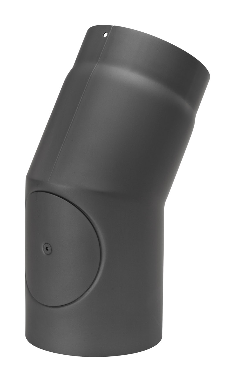 Rauchrohrbogen Stahl 22° Ø 150 mm mit Tür schwarz Ofenrohr