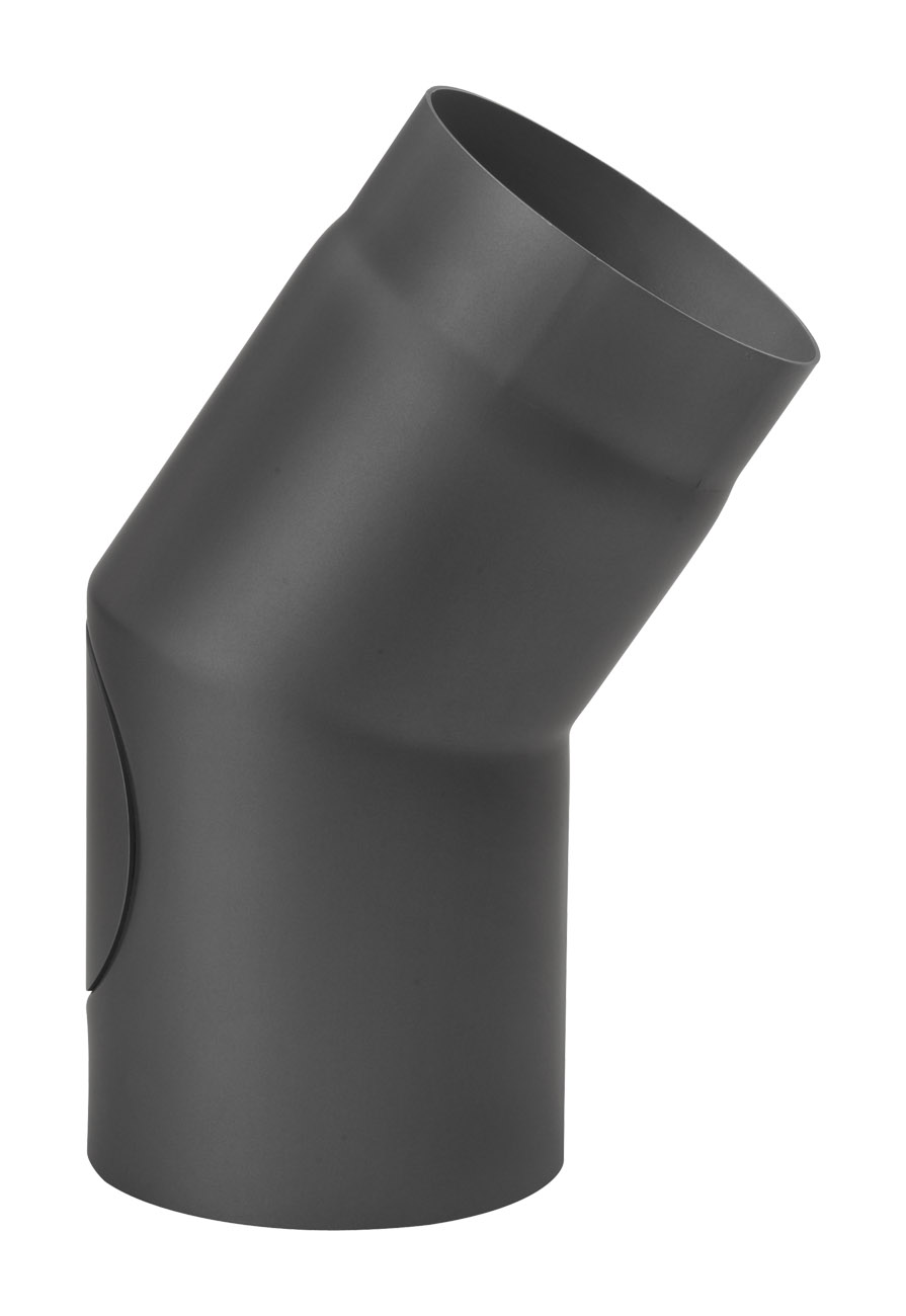Rauchrohrbogen Stahl 22° Ø 150 mm mit Tür schwarz