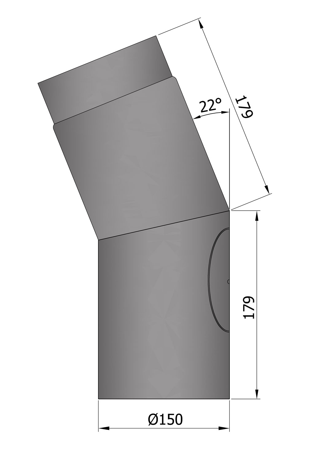 Rauchrohrbogen Stahl 22° Ø 150 mm mit Tür schwarz Ofenrohrbogen