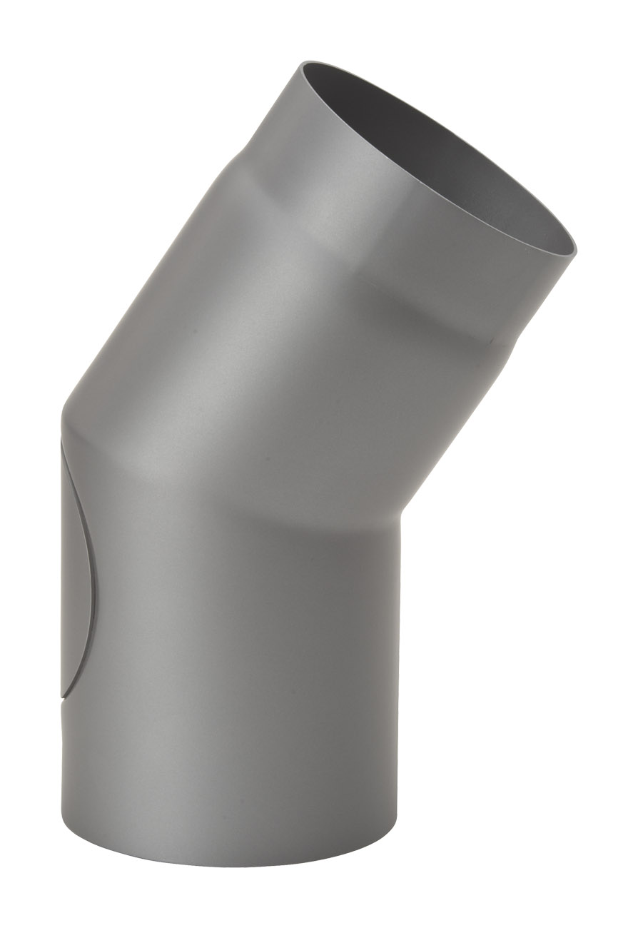 Rauchrohrbogen Stahl 33° Ø 150 mm mit Tür hellgrau